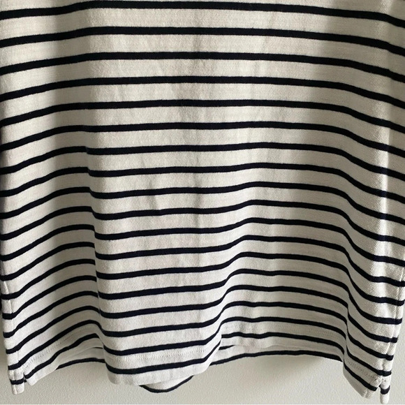 LOFT Striped Coastal Navy and Cream Boatneck 3/4 Sleeve Knit  Sweater Top Size L - Picture 3 of 14